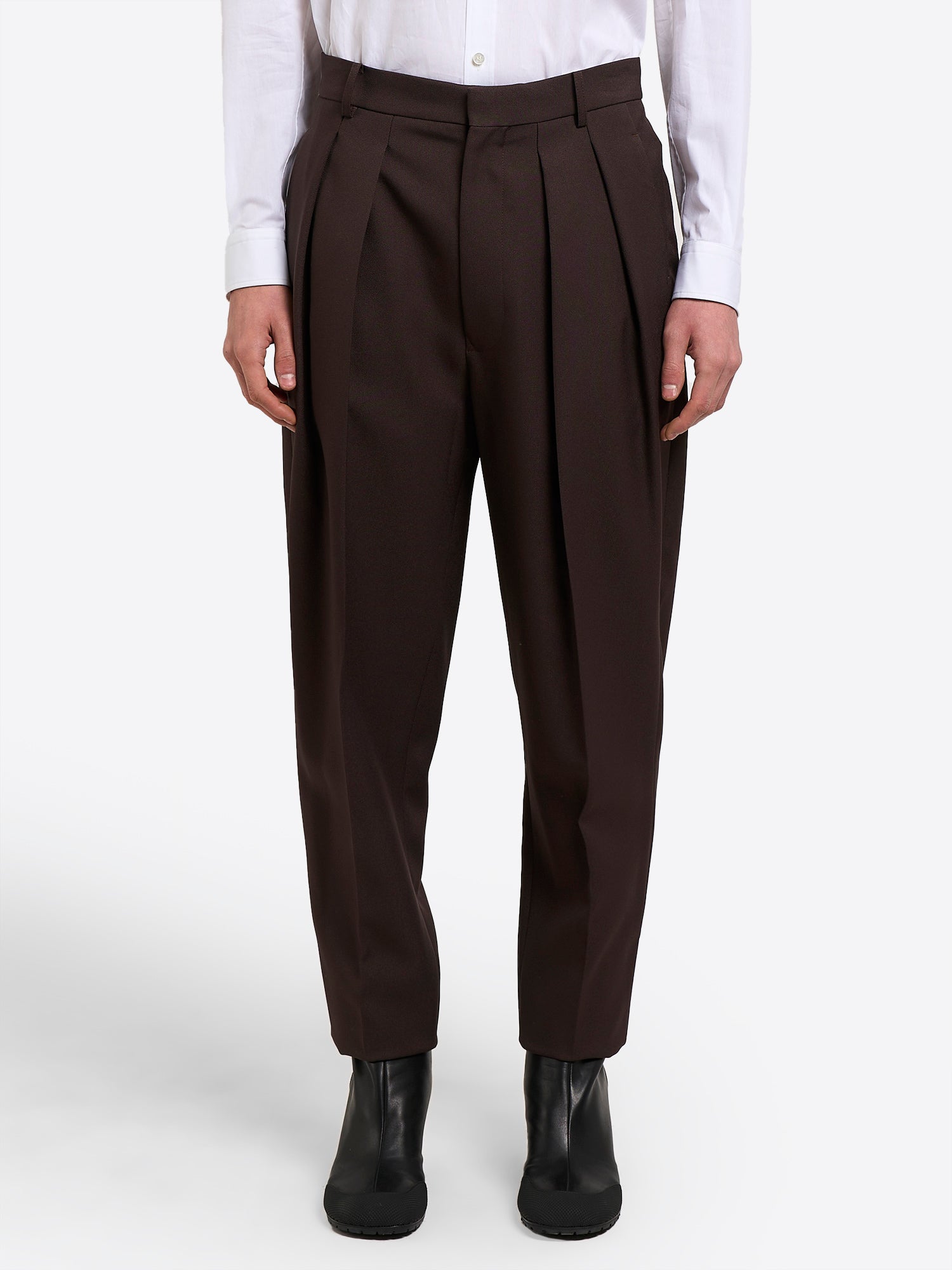 Pleated Tapered Trouser - Mid Brown
