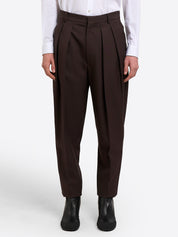 Pleated Tapered Trouser - Mid Brown