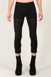 Random Identities Rib Leggings in Black, super soft fine ribbed jersey leggings with cuff split and press button fastening, front view