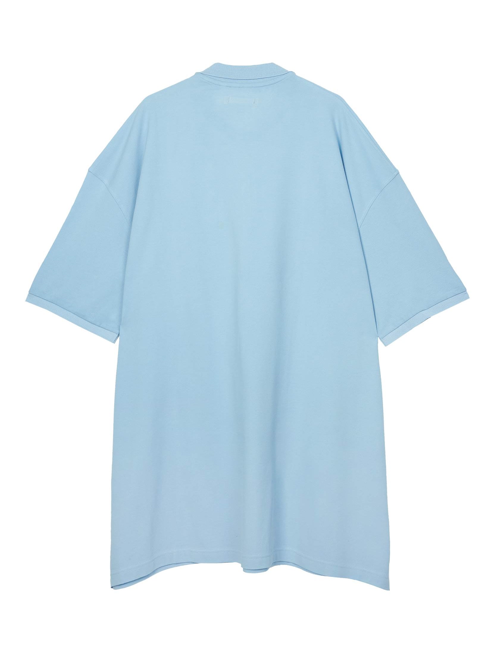 Sky Blue piqué maxi polo by Random Identities. covered zip placket, flat-knit collar