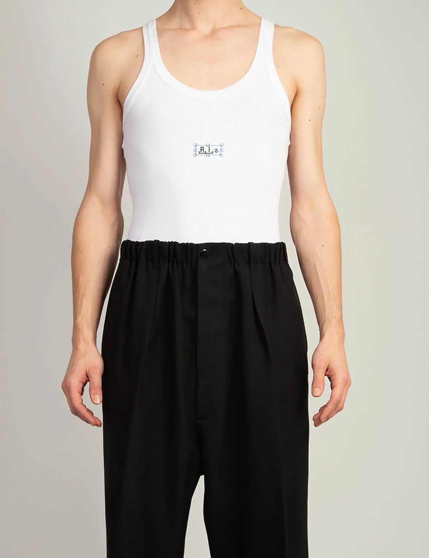 Random Identities Logo Rib Tank top in White with printed RIs logo and ribbed cotton