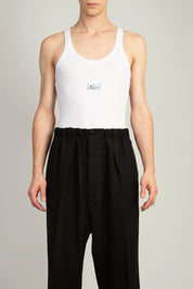Random Identities Logo Rib Tank top in White with printed RIs logo and ribbed cotton
