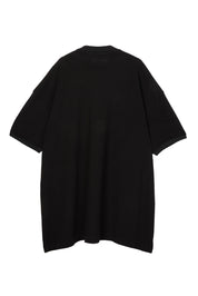 Black piqué maxi polo by Random Identities. covered zip placket, flat-knit collar