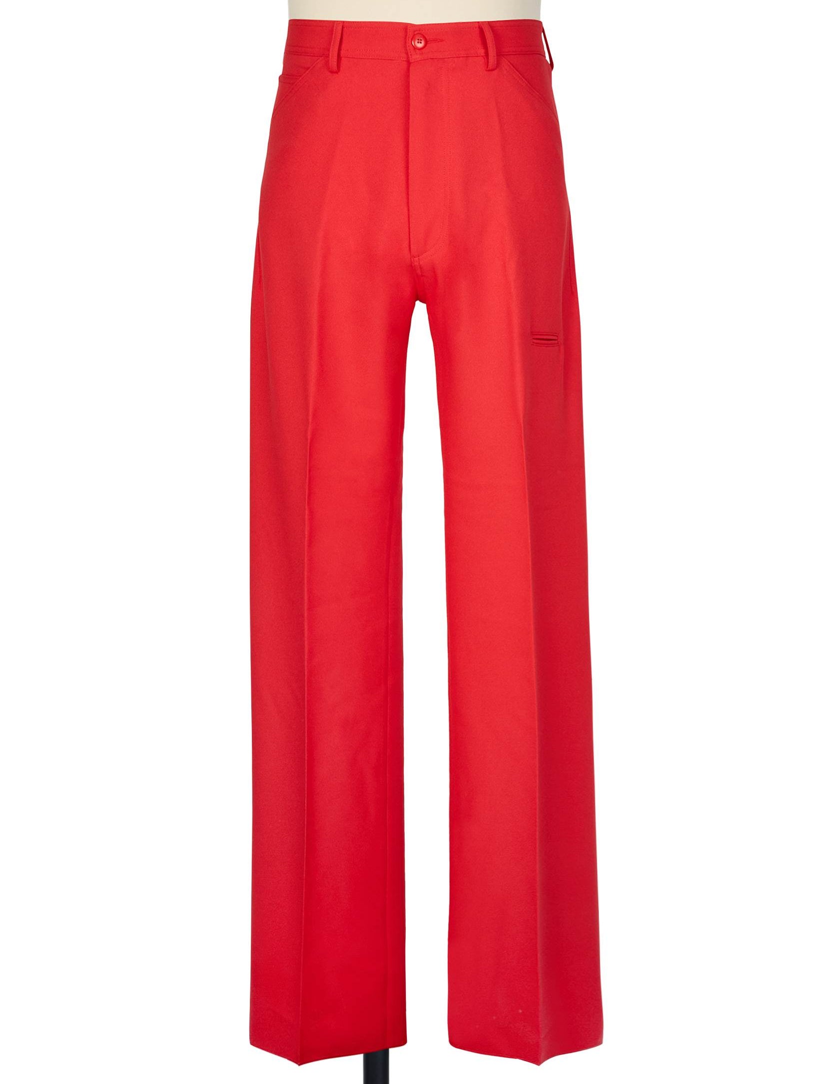 Random Identities High-Rise 5-Pocket Trousers in Red, straight leg with no side seam and thigh tip pocket
