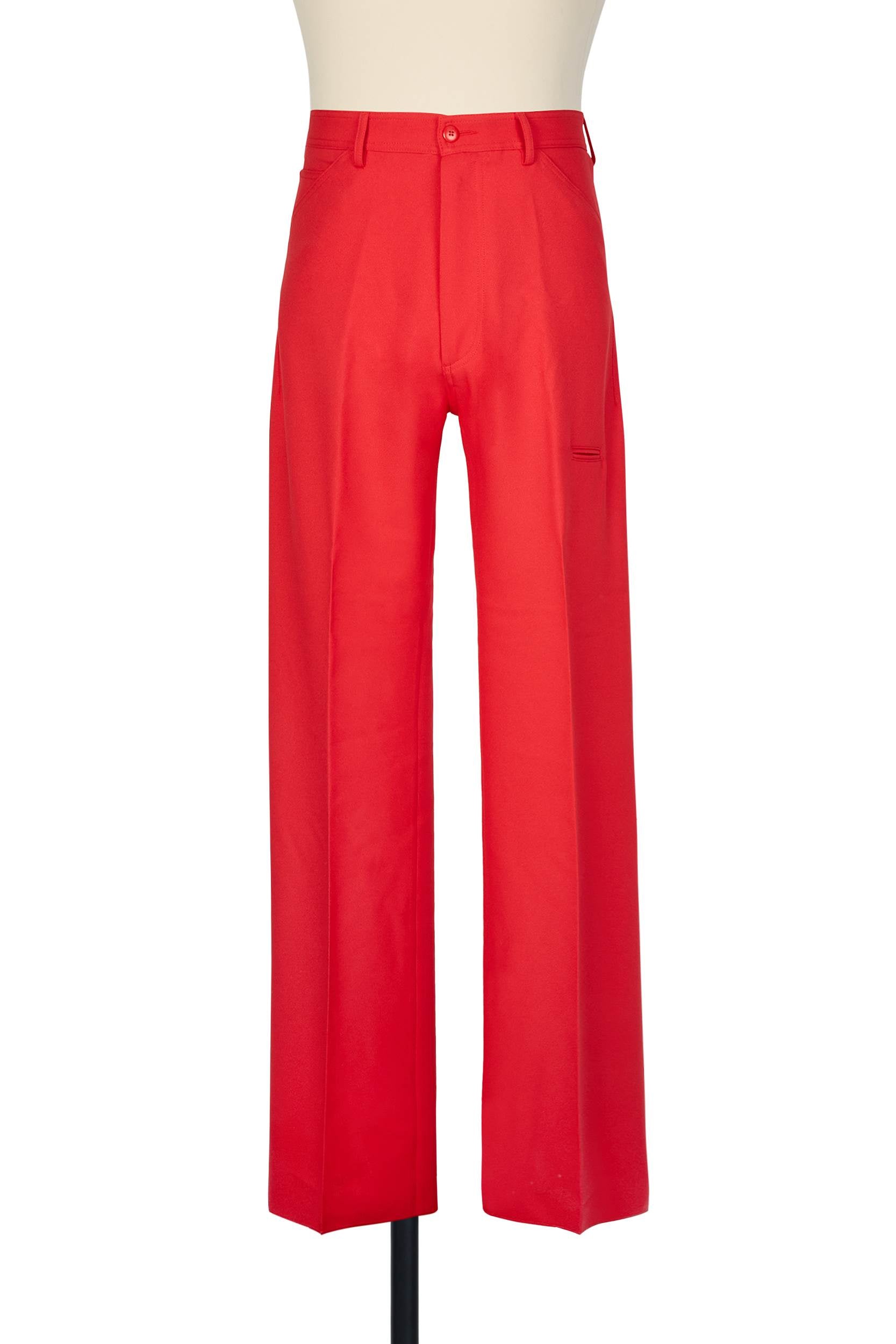 Random Identities High-Rise 5-Pocket Trousers in Red, straight leg with no side seam and thigh tip pocket