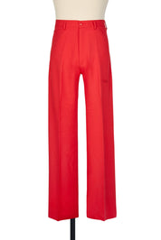 Random Identities High-Rise 5-Pocket Trousers in Red, straight leg with no side seam and thigh tip pocket