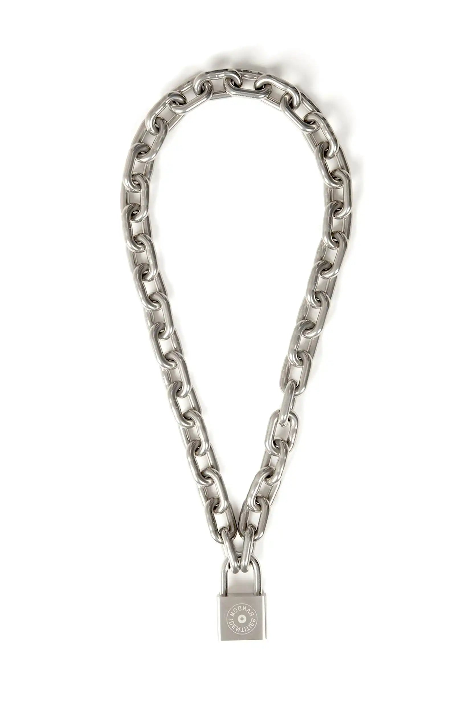 Random Identities Lock Chain in Steel with 7 carabiner links and engraved RIs Cases padlock