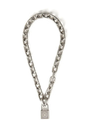 Random Identities Lock Chain in Steel with 7 carabiner links and engraved RIs Cases padlock