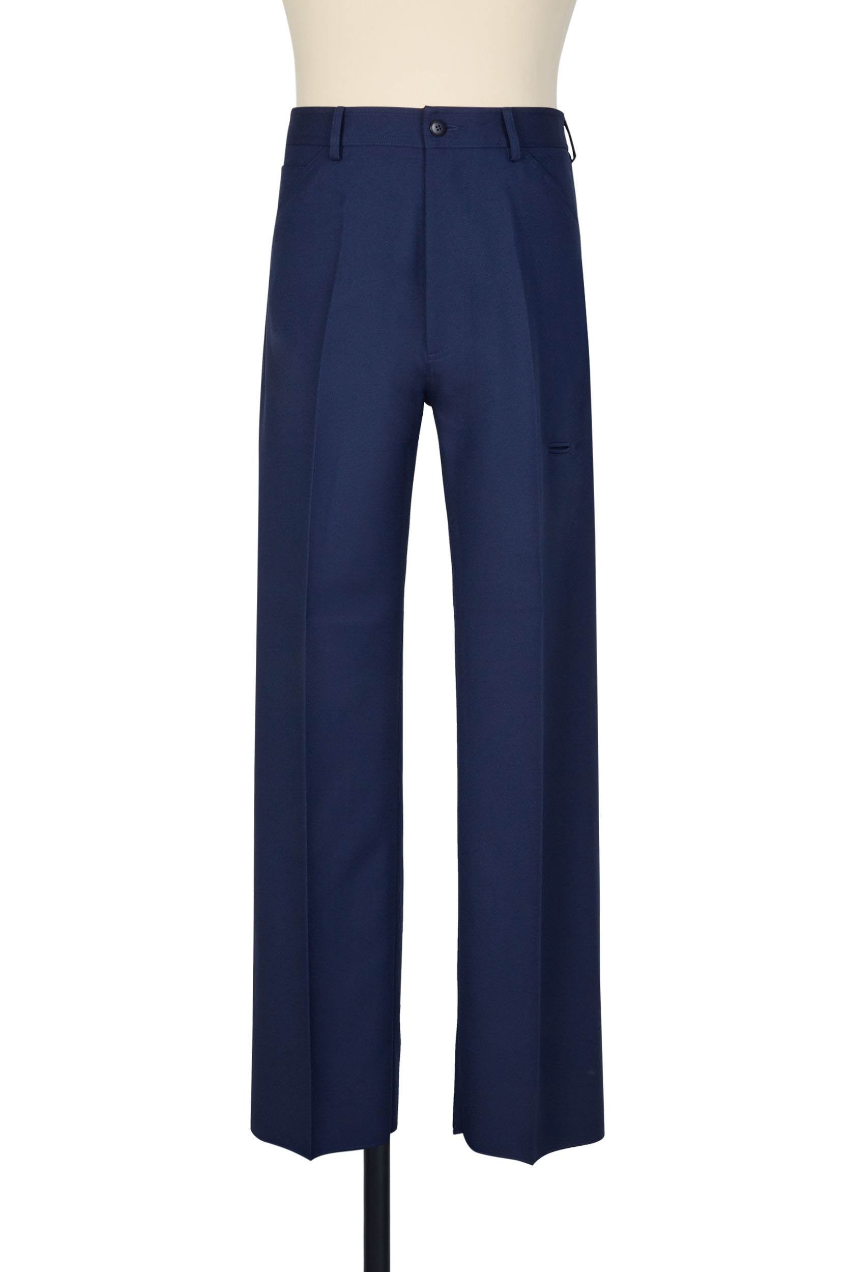Random Identities High-Rise 5-Pocket Trousers in Navy. straight leg, no side seam, tip pocket at thigh