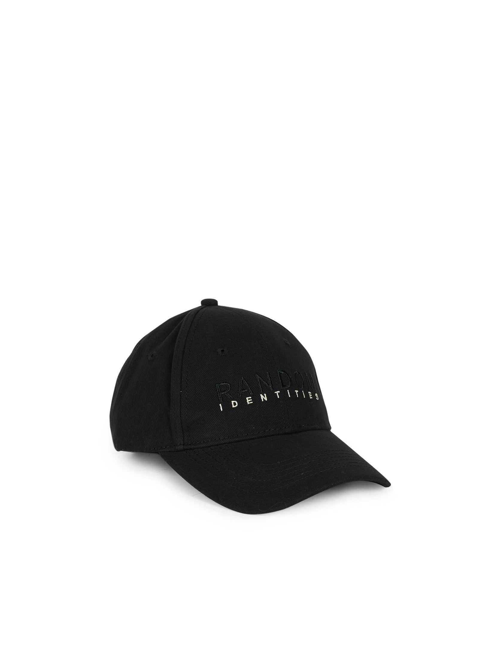 Random Identities Sponsored Baseball Cap in Black with front RANDOM IDENTITIES embroidery and back SPONSORED embroidery