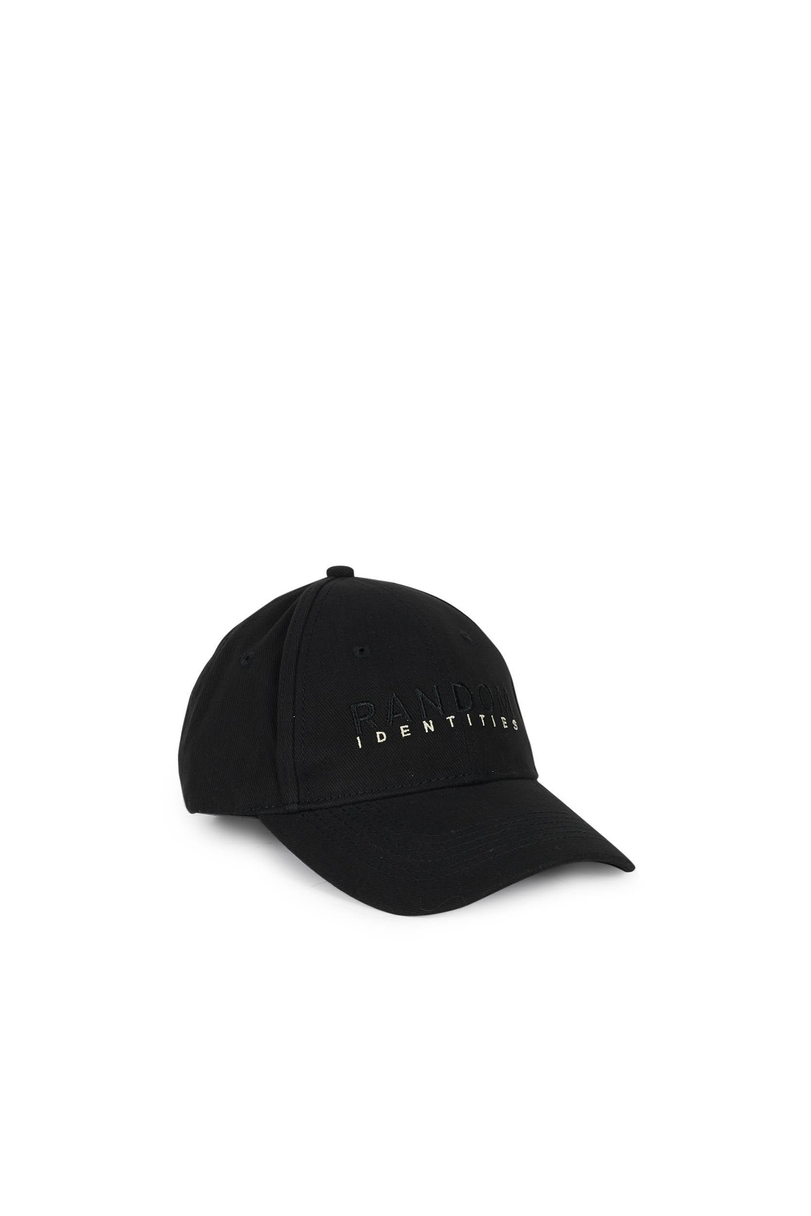 Random Identities Sponsored Baseball Cap in Black with front RANDOM IDENTITIES embroidery and back SPONSORED embroidery