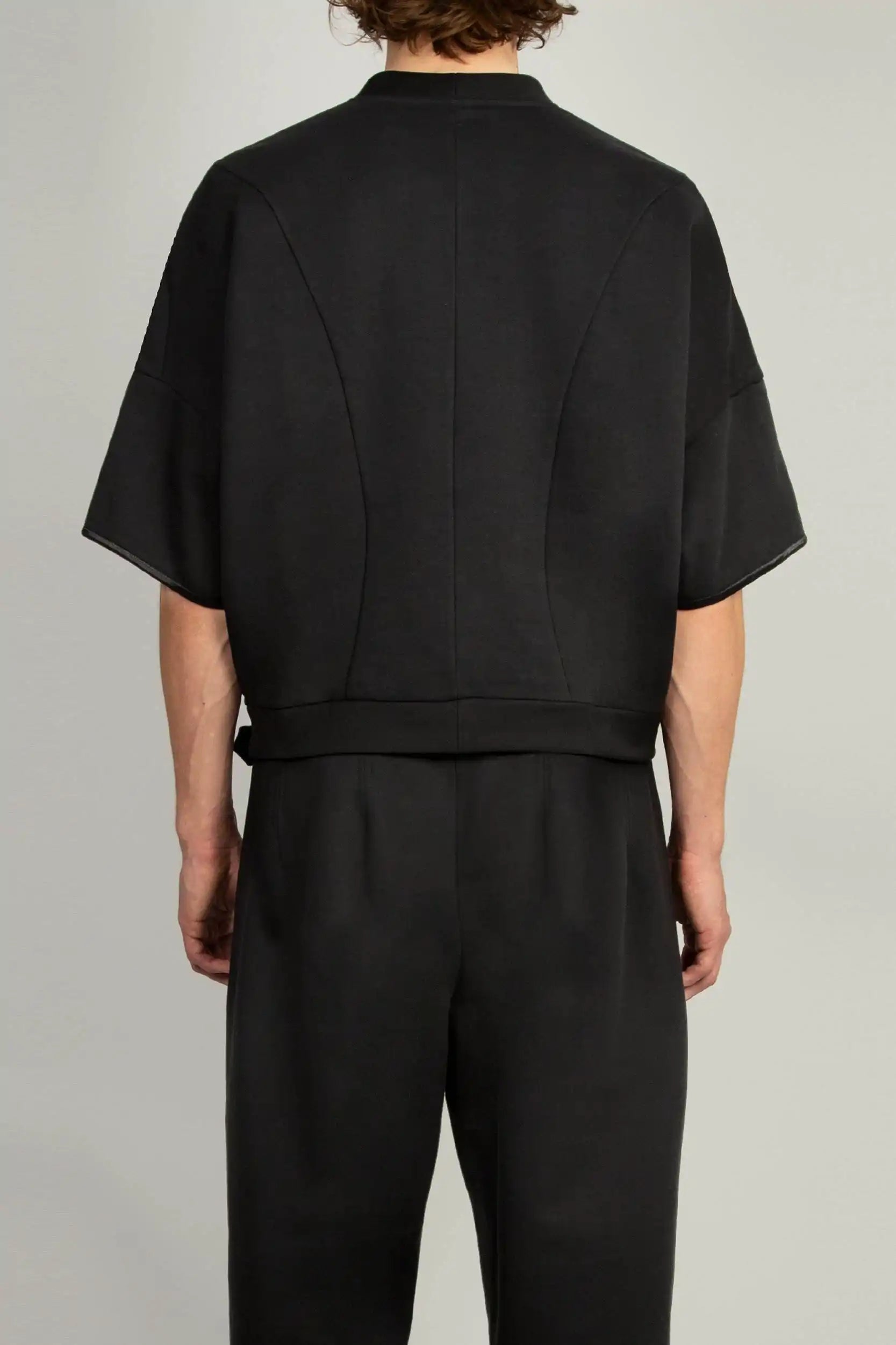 Back view of Black Sweatshirt With Emphasised Back by Random Identities showing faux leather belt and emphasised back construction