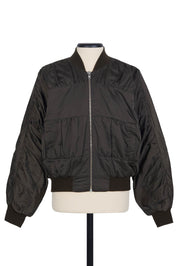 Random Identities Ruched Bomber Jacket in Bronze with ruched panels and ribbed neck, hem and cuffs