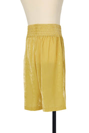 Generous fit wide leg velvet boxing shorts in Golden Yellow