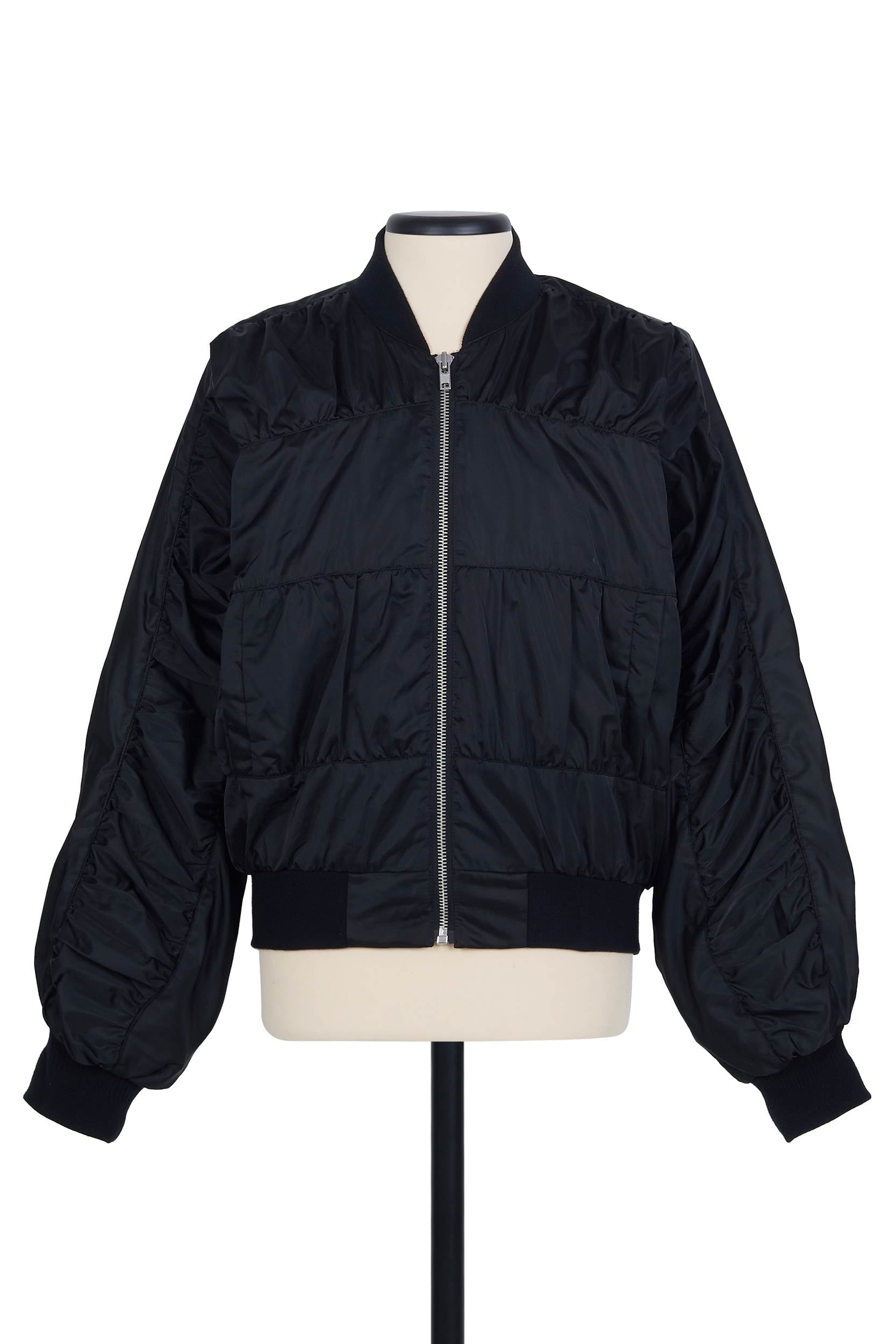 Ruched Bomber Jacket - Black