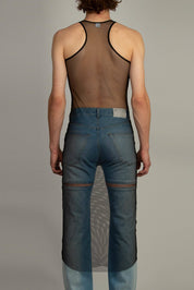 Longline mesh tank in Black made from 100 percent polyester