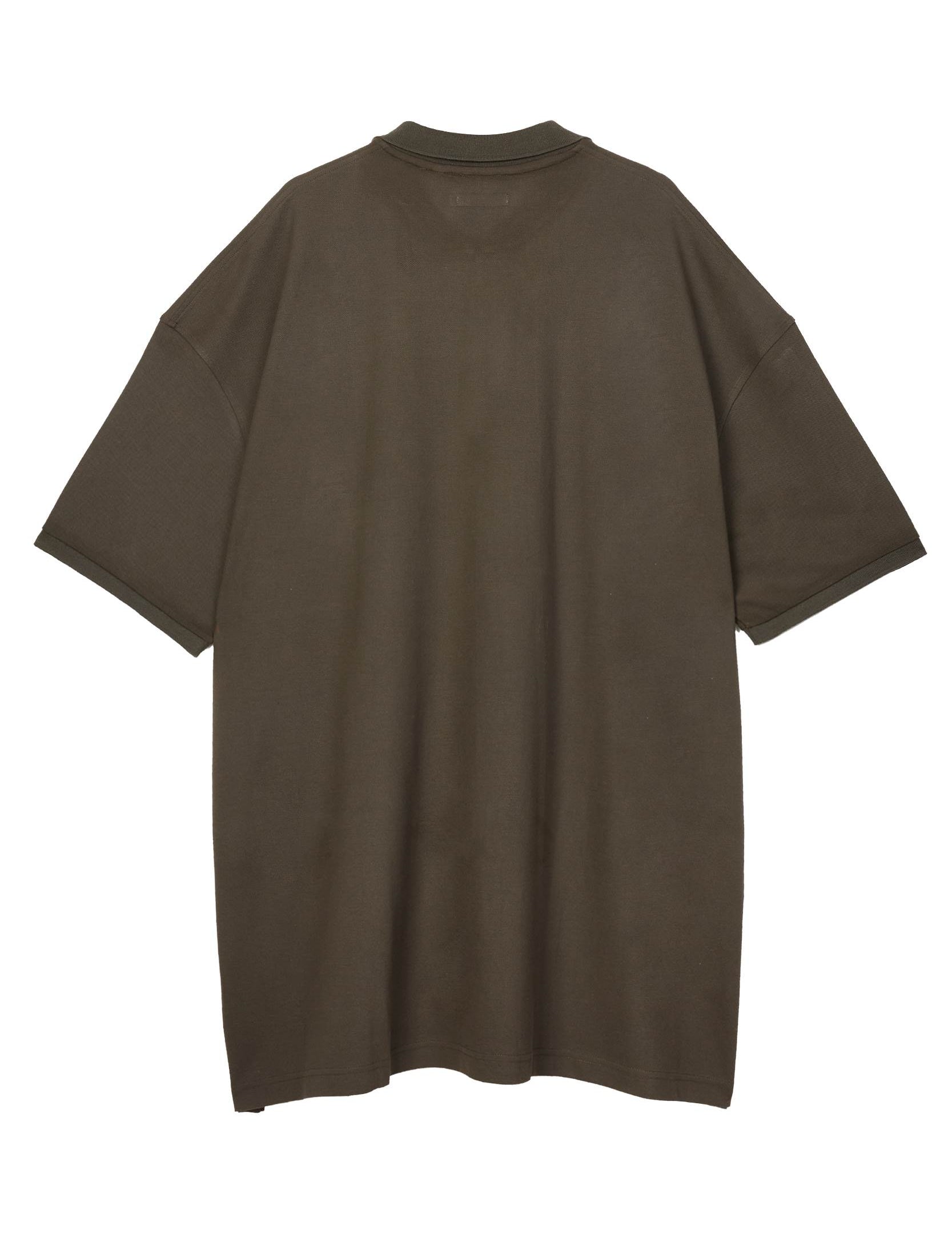 Bronze piqué maxi polo by Random Identities. covered zip placket, flat-knit collar