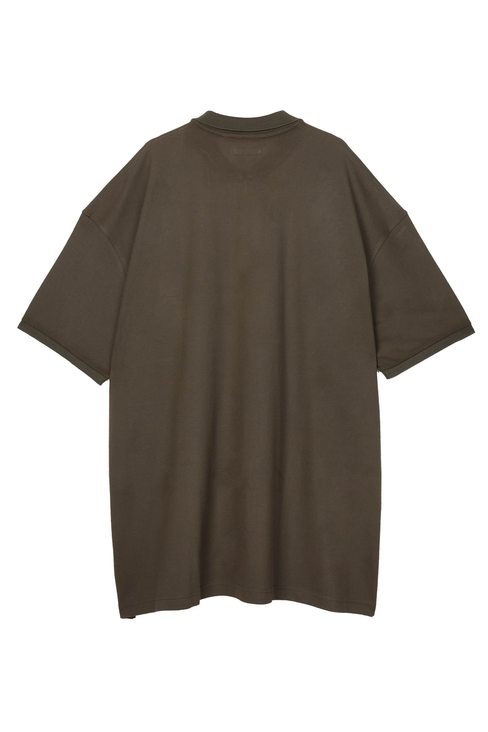 Bronze piqué maxi polo by Random Identities. covered zip placket, flat-knit collar