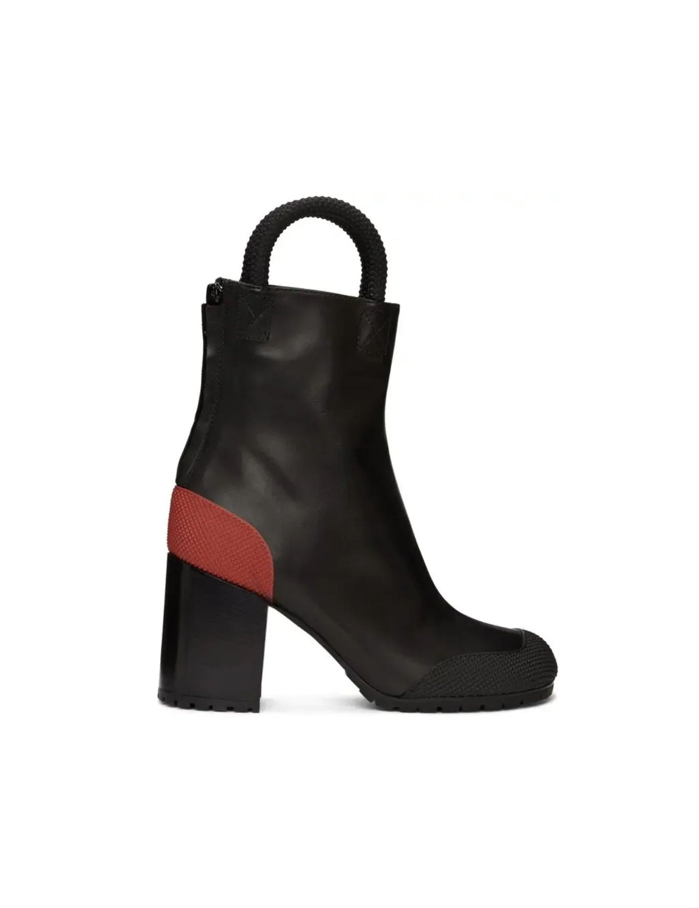 Random Identities Worker Boots. leather ankle boot with rubber toe cap, front view