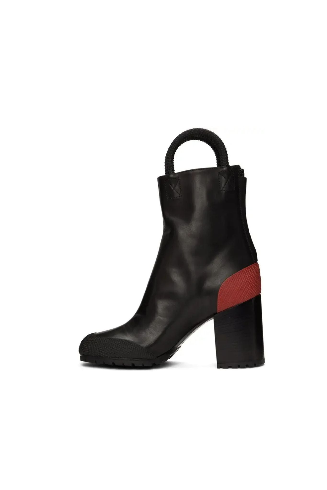 Random Identities Worker Boots. angled view, leather upper and rubber toe